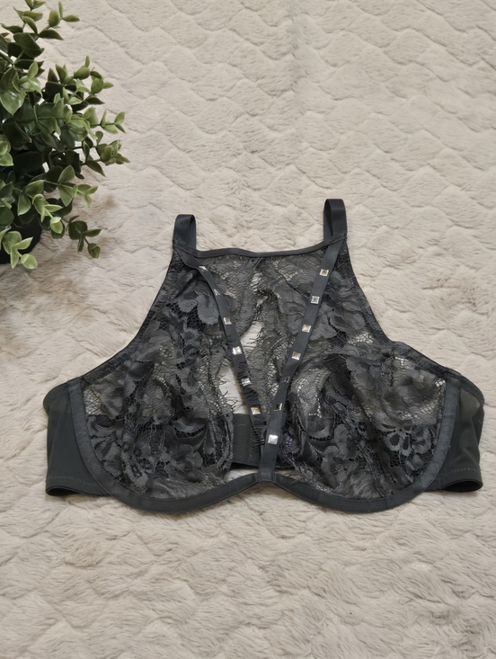 Adore Me Other - Adore Me Gray Emmeline Unlined Sheer Studded High-Neck Bra, Size 34D